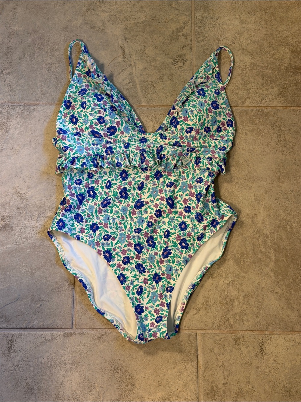 J. Crew Floral One-Piece Swimsuit in Blue and Green